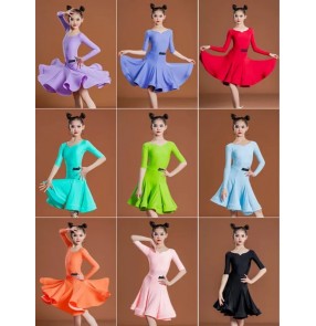 Girls kids colorful Latin Ballroom dance professional regulations competition dresses for kids children practice examinations performance costumes